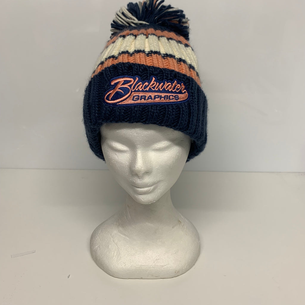 Navy and Peach Bobble Hat